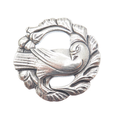 925 Sterling Silver Vintage Dove Bird Oxidized Pin Brooch