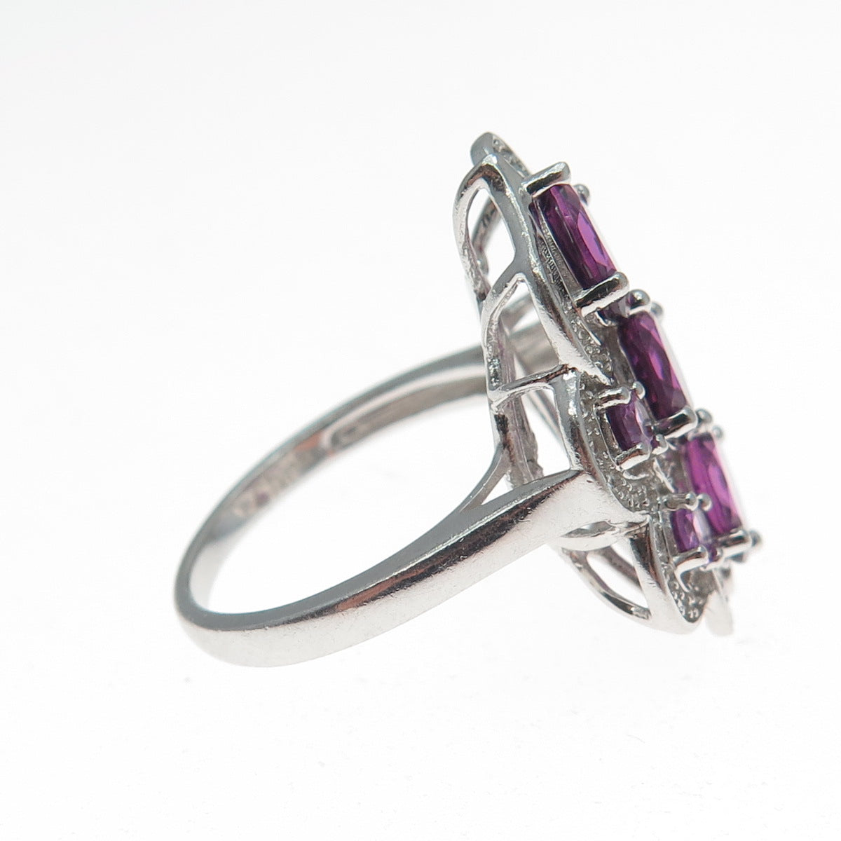CHUCK CLEMENCY 925 Sterling Silver Real Amethyst & White Topaz Ring Size 7.25