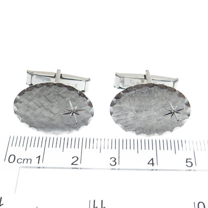 925 Sterling Silver Antique Art Deco Textured Oval Cufflinks