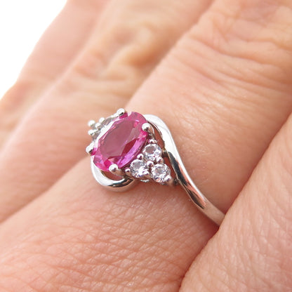 SAI 925 Sterling Silver Real Pink & White Sapphire Ring Size 6.75