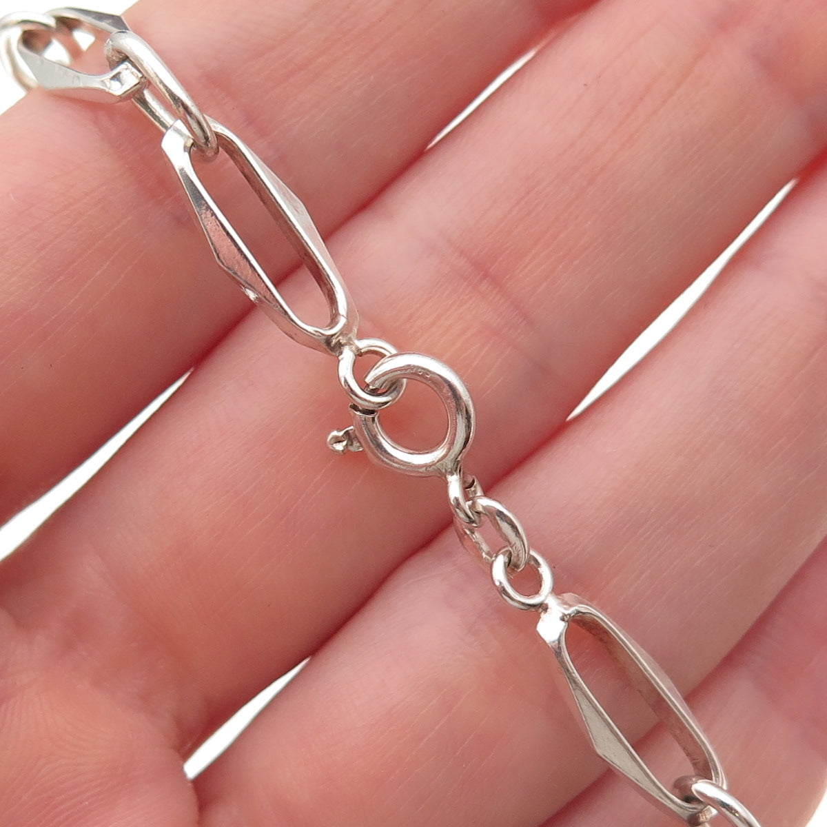 925 Sterling Silver Vintage Modernist Paperclip Link Bracelet 7"