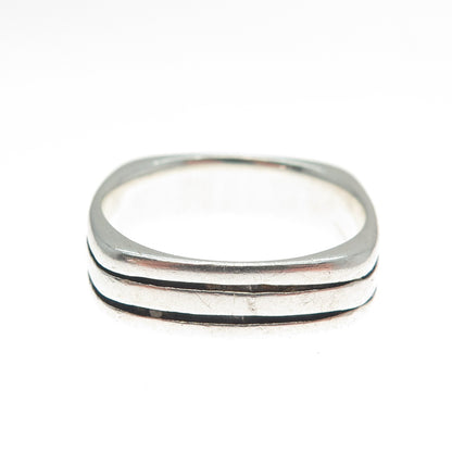 925 Sterling Silver Vintage Modernist Oxidized Lined Band Ring Size 9.25