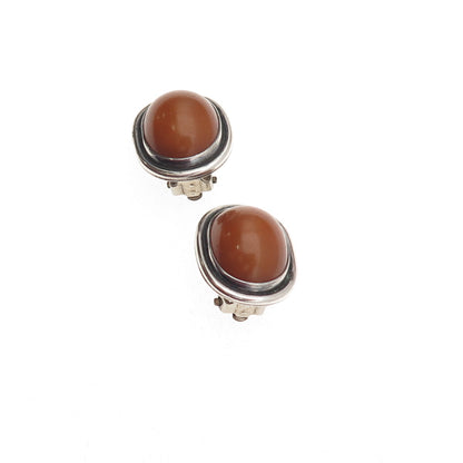 TSJC Tom Jenny Schlecht 925 Sterling Silver Vintage Real Amber Clip On Earrings