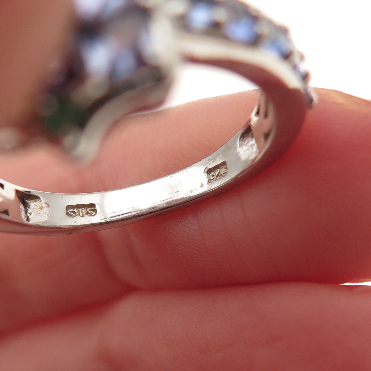 Chuck Clemency 925 Sterling Silver Real Tanzanite & Emerald Ring Size 8