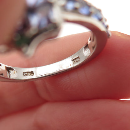 Chuck Clemency 925 Sterling Silver Real Tanzanite & Emerald Ring Size 8