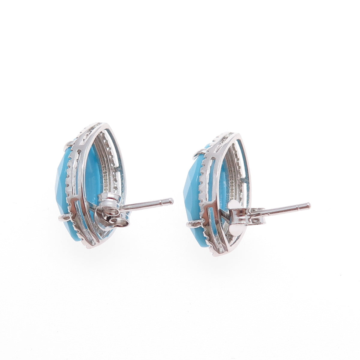 925 Sterling Silver Marquise-Cut Faux Turquoise & Round-Cut C Z Earrings