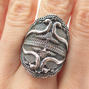 925 Sterling Silver Vintage TJC Bird of Paradise Oxidized Ring Size 9.5