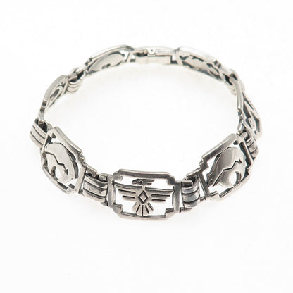 Shube Old Pawn 925 Sterling Silver Vintage Native Animal Oxidized Bracelet 6.75"