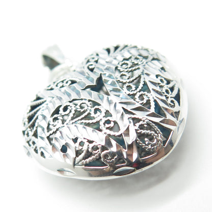 925 Sterling Silver Vintage Filigree Puffy Heart Pendant