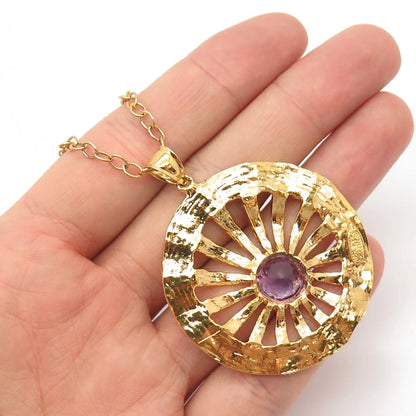 925 Sterling Silver Gold Plated Vintage Amethyst Gem Rolo Chain Necklace 20"