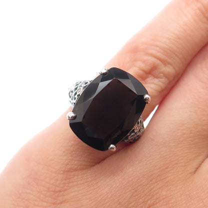 CLYDE DUNEIER CID Sterling Silver Vintage Smoky Quartz Oxidized Ring Size 4.75