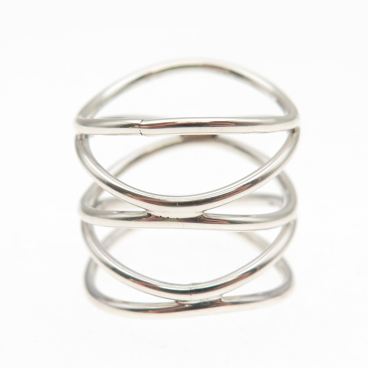 925 Sterling Silver Vintage Modernist Wavy 5-Row Ring Size 8.5