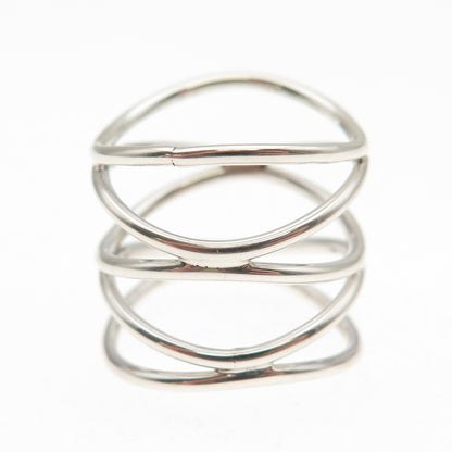 925 Sterling Silver Vintage Modernist Wavy 5-Row Ring Size 8.5