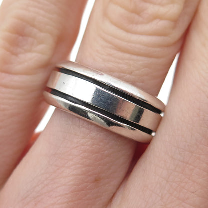 925 Sterling Silver Vintage Modernist Oxidized Band Ring Size 6