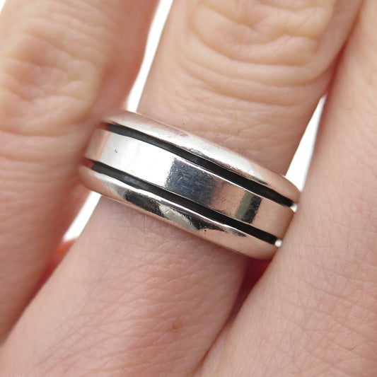 925 Sterling Silver Vintage Modernist Oxidized Band Ring Size 6