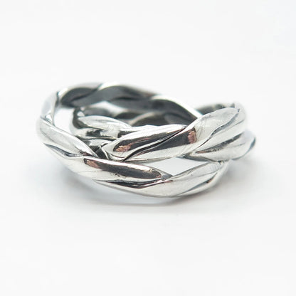 925 Sterling Silver Vintage Mexico 3-Row Twisted Ring Size 7