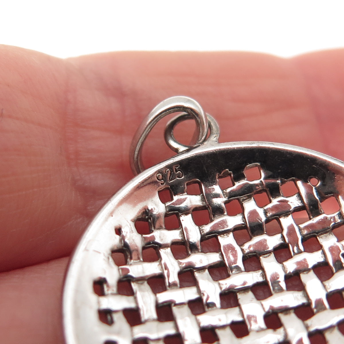 925 Sterling Silver Vintage Woven Disc Charm Pendant