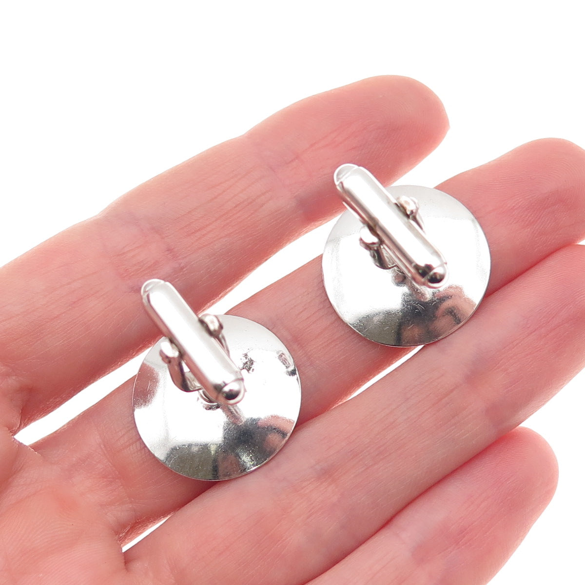 Anson 925 Sterling Silver Vintage Round Disc Cufflinks