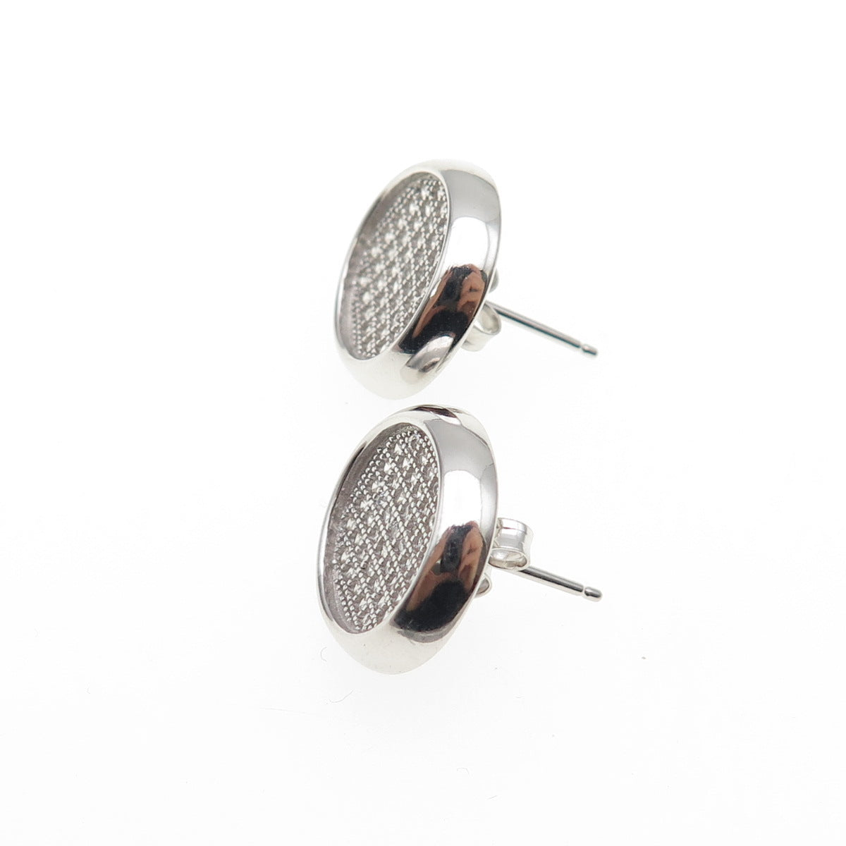 925 Sterling Silver Round-Cut C Z Disc Stud Earrings