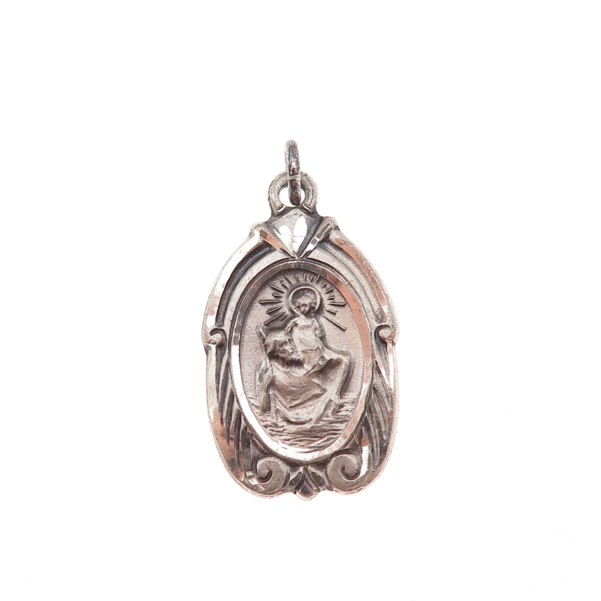 HMH Religious 925 Sterling Silver Antique Art Deco St. Christopher Charm Pendant