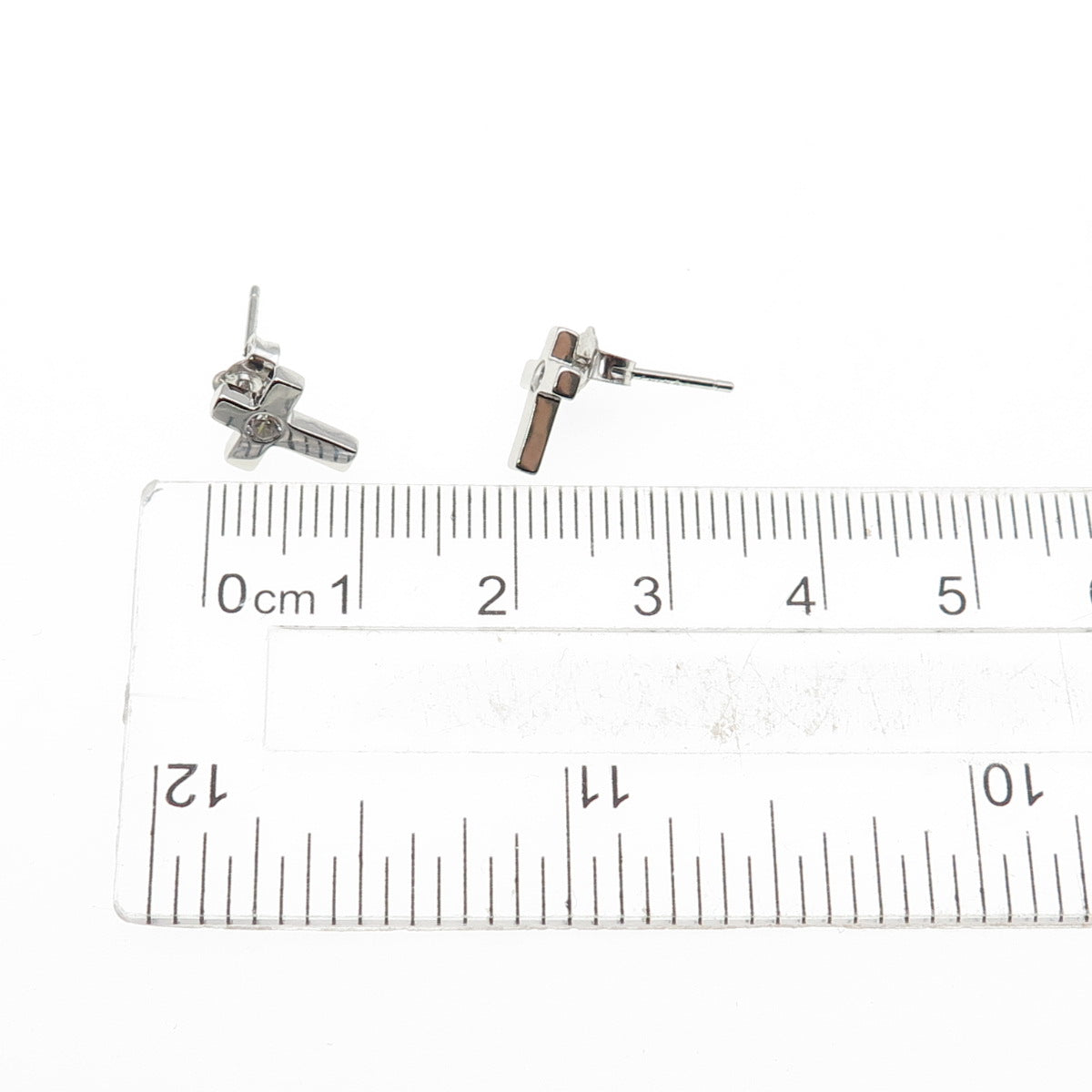 925 Sterling Silver Round-Cut C Z Cross Stud Earrings