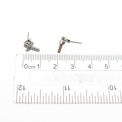 925 Sterling Silver Round-Cut C Z Cross Stud Earrings