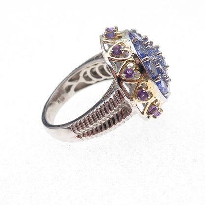 Chuck Clemency 925 Sterling Silver 2-Tone Real Tanzanite Amethyst Ring Size 8.25