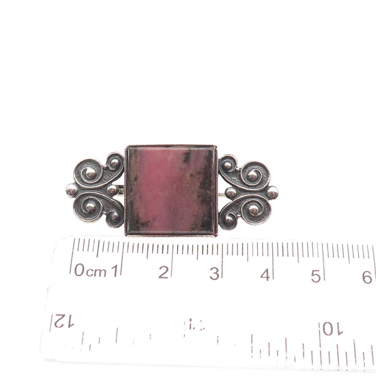 875 Silver Vintage European Real Rhodonite Butterfly Oxidized Pin Brooch