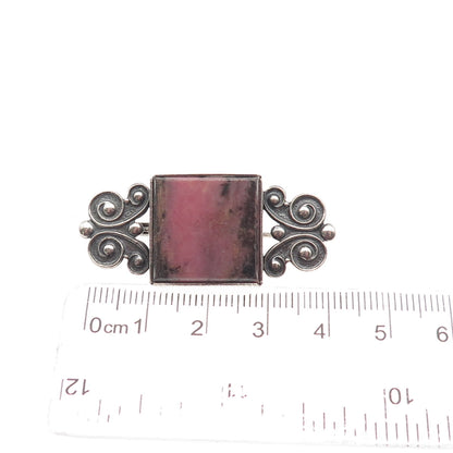 875 Silver Vintage European Real Rhodonite Butterfly Oxidized Pin Brooch