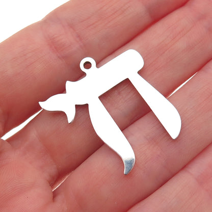 925 Sterling Silver Vintage Chai Judaica Charm Pendant