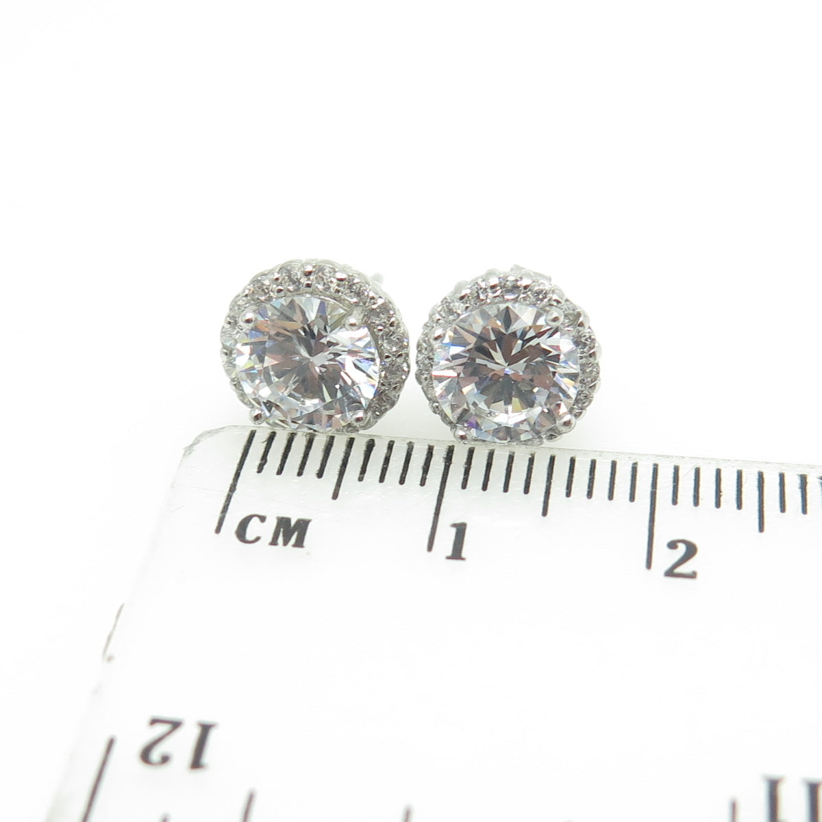HAN 925 Sterling Silver Round-Cut White C Z Stud Earrings