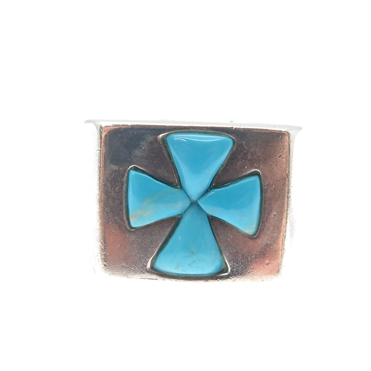 JAY KING DESERT ROSE 925 Sterling Vintage Real Turquoise Cross Ring Size 10.25