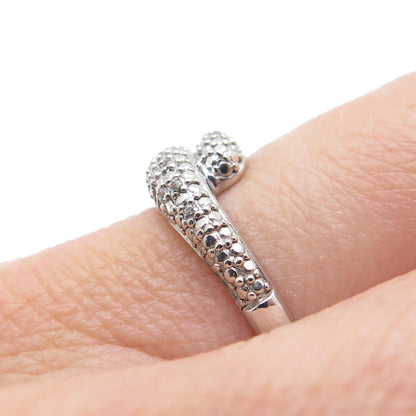 DSMK 925 Sterling Silver Real Round-Cut White Topaz Bypass Ring Size 7.25
