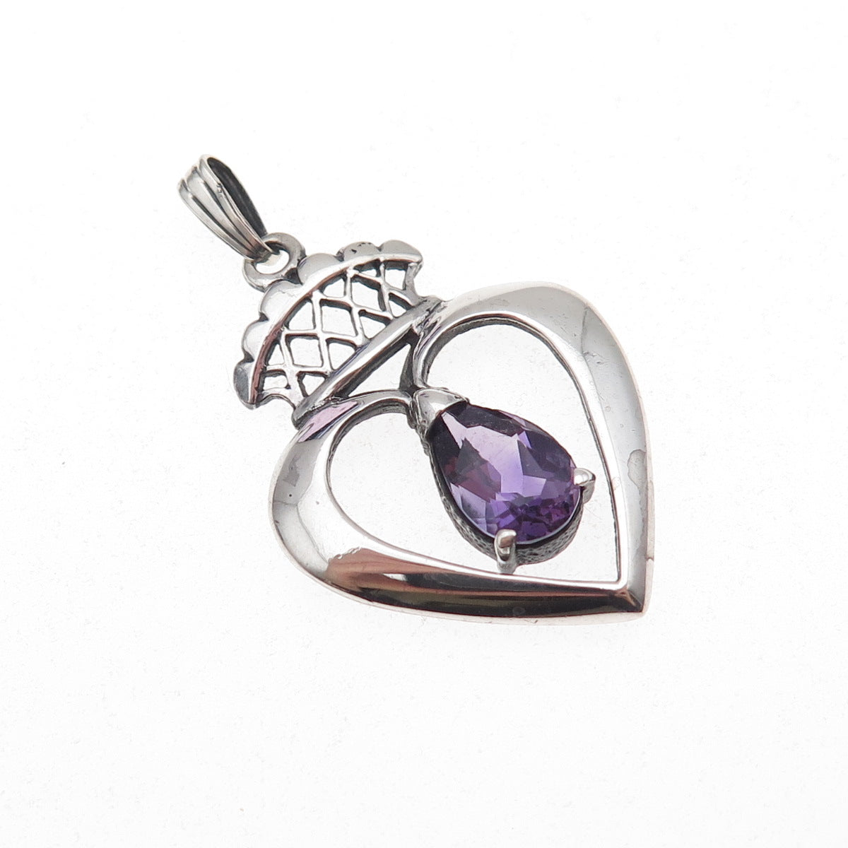 925 Sterling Silver Vintage Real Amethyst Scottish Luckenbooth Charm Pendant