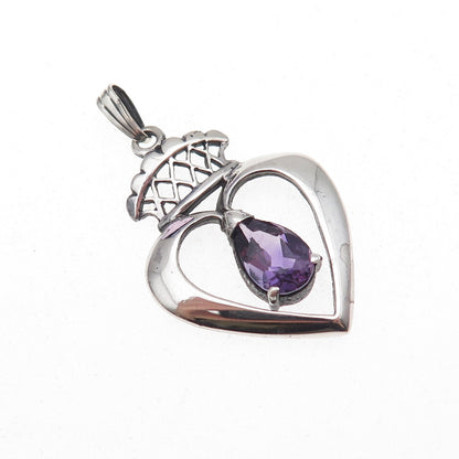 925 Sterling Silver Vintage Real Amethyst Scottish Luckenbooth Charm Pendant