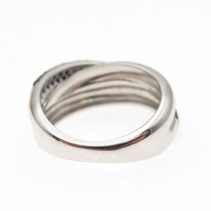 925 Sterling Silver Real Round-Cut Black Spinel Crisscross Ring Size 6.5