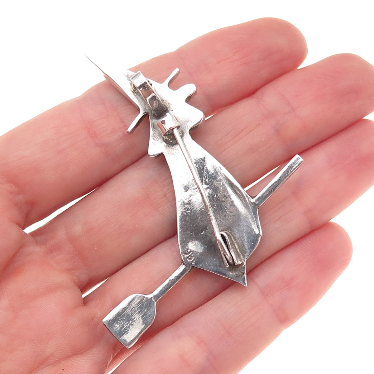 980 Silver Vintage Real Lapis Turquoise Witch & Broomstick Pin Brooch / Pendant