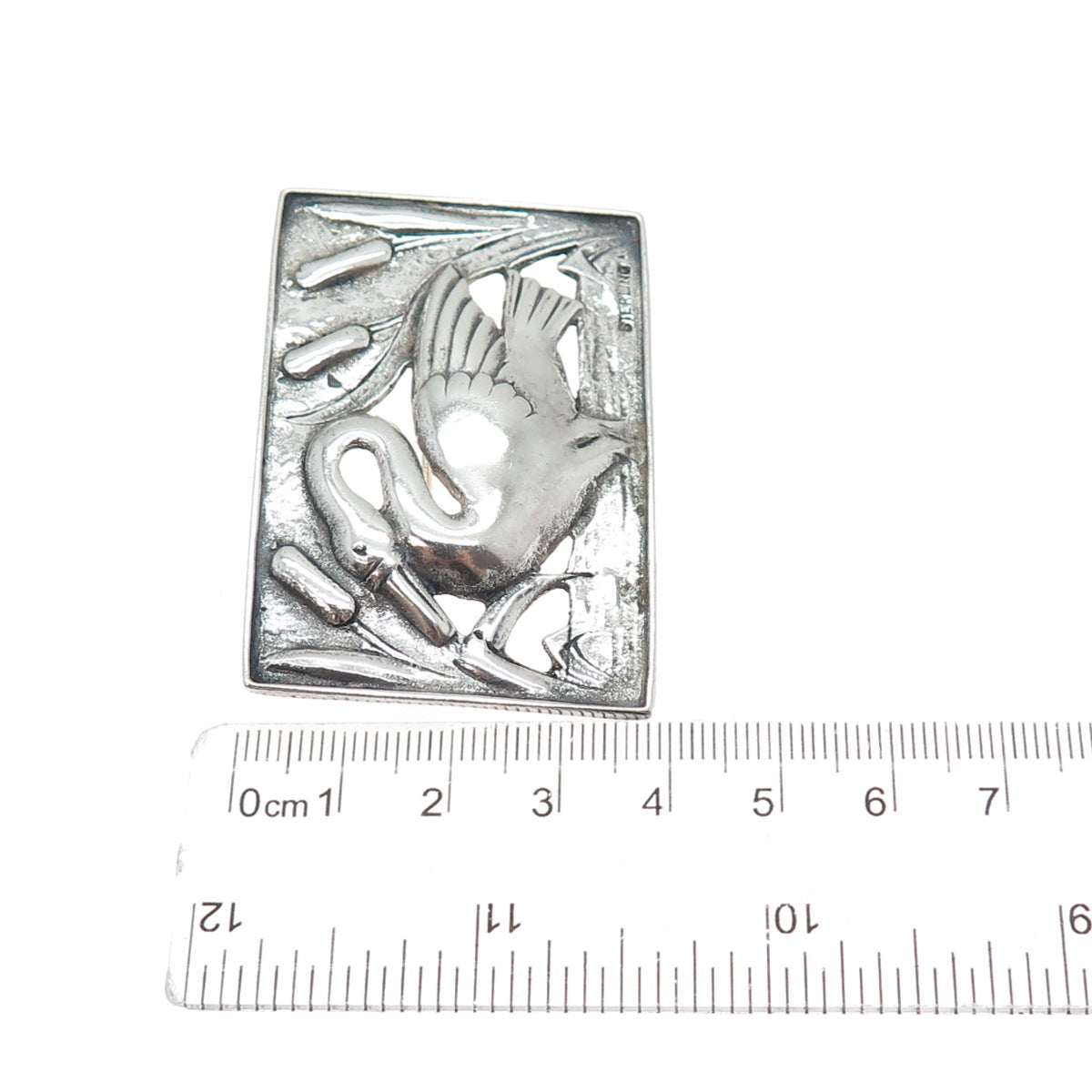 925 Sterling Silver Vintage Swan Bird Oxidized Pin Brooch