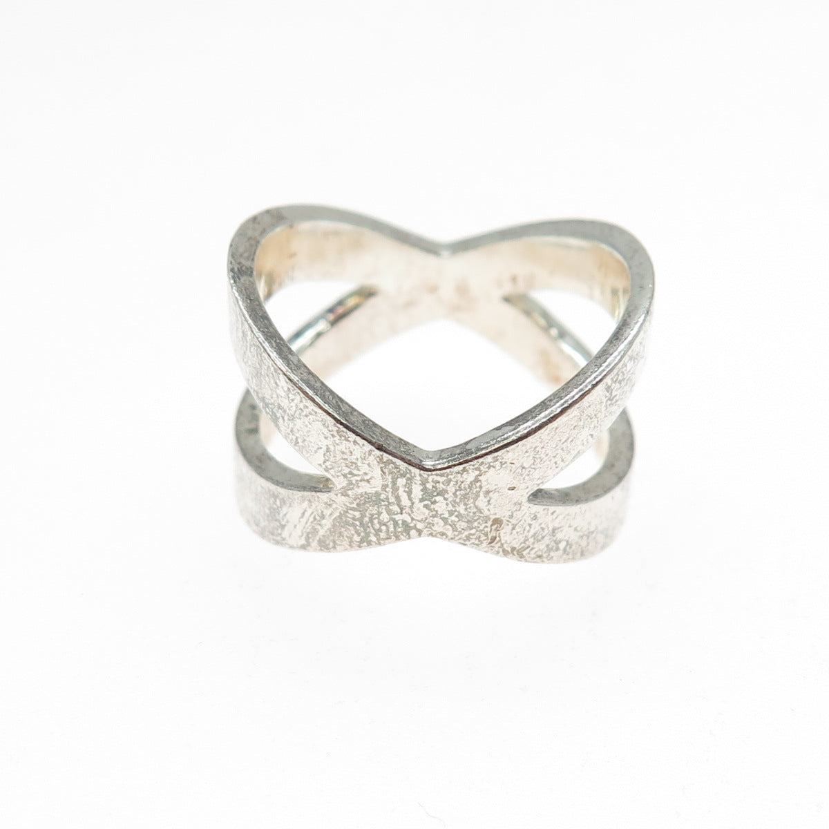 925 Sterling Silver Vintage Modernist Crisscross Oxidized Ring Size 7.25