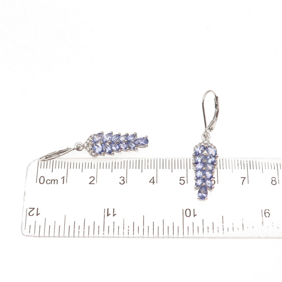Chuck Clemency 925 Sterling Silver Real Tanzanite & White Topaz Dangle Earrings