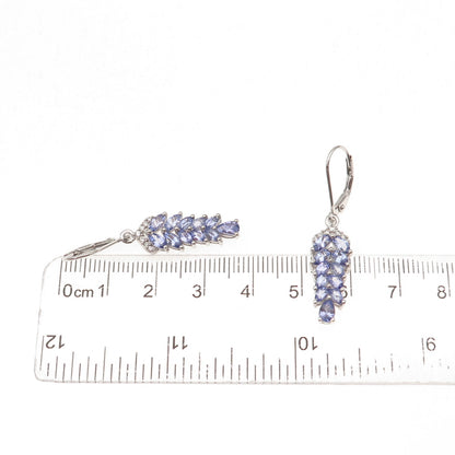 Chuck Clemency 925 Sterling Silver Real Tanzanite & White Topaz Dangle Earrings