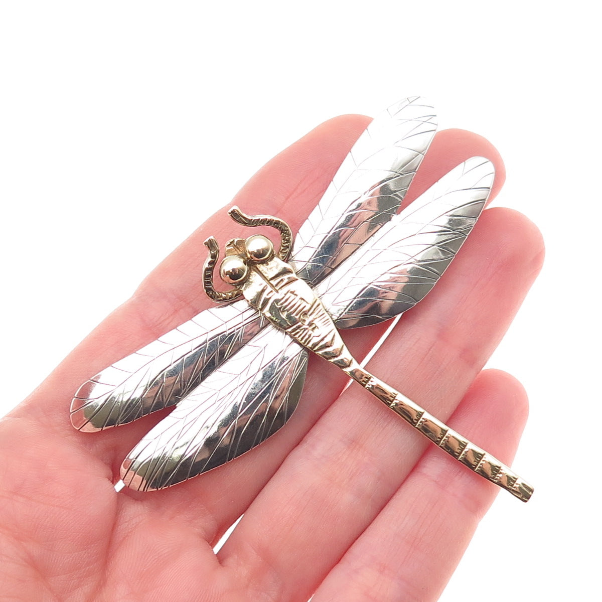 Courtney Peterson Sterling Silver 2-Tone Vintage Dragonfly Pin Brooch / Pendant
