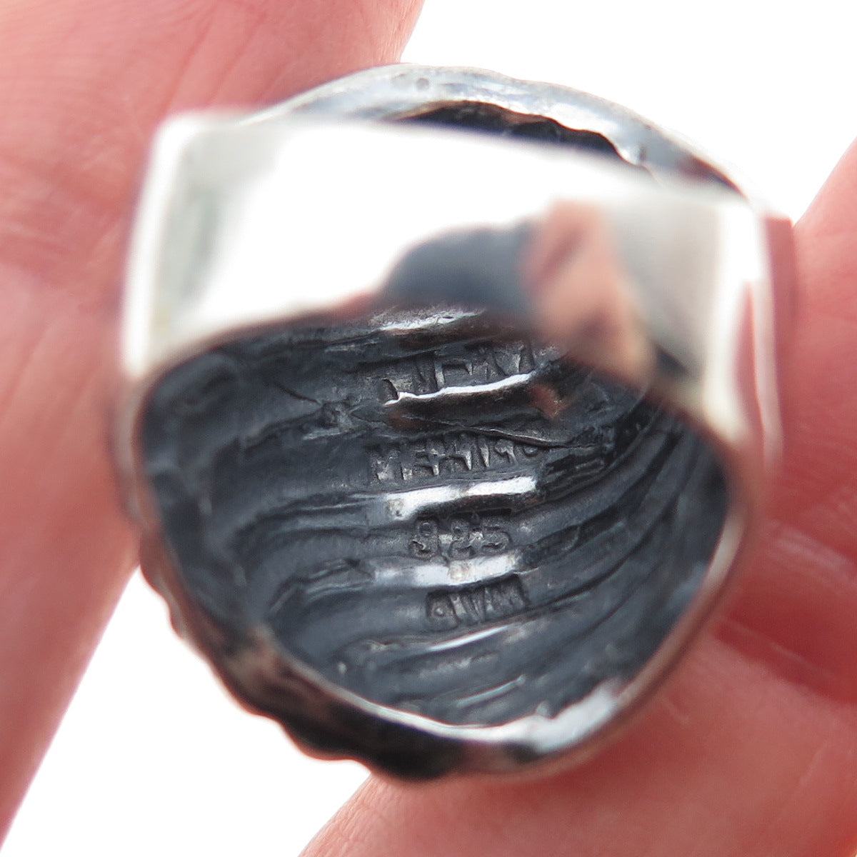 925 Sterling Silver Vintage Mexico Modernist Wavy Oxidized Ring Size 7.5