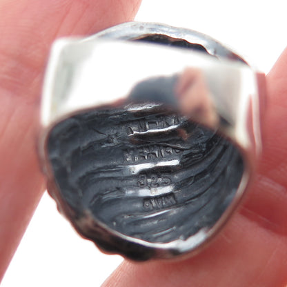 925 Sterling Silver Vintage Mexico Modernist Wavy Oxidized Ring Size 7.5