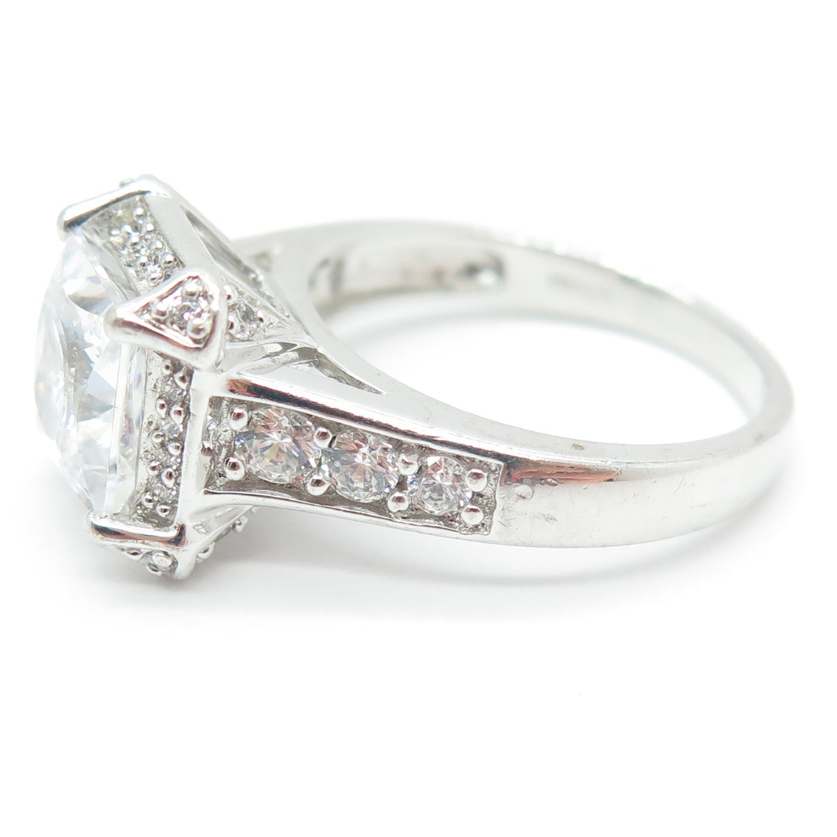 925 Sterling Silver Princess & Round-Cut C Z Engagement Ring Size 8