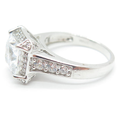 925 Sterling Silver Princess & Round-Cut C Z Engagement Ring Size 8