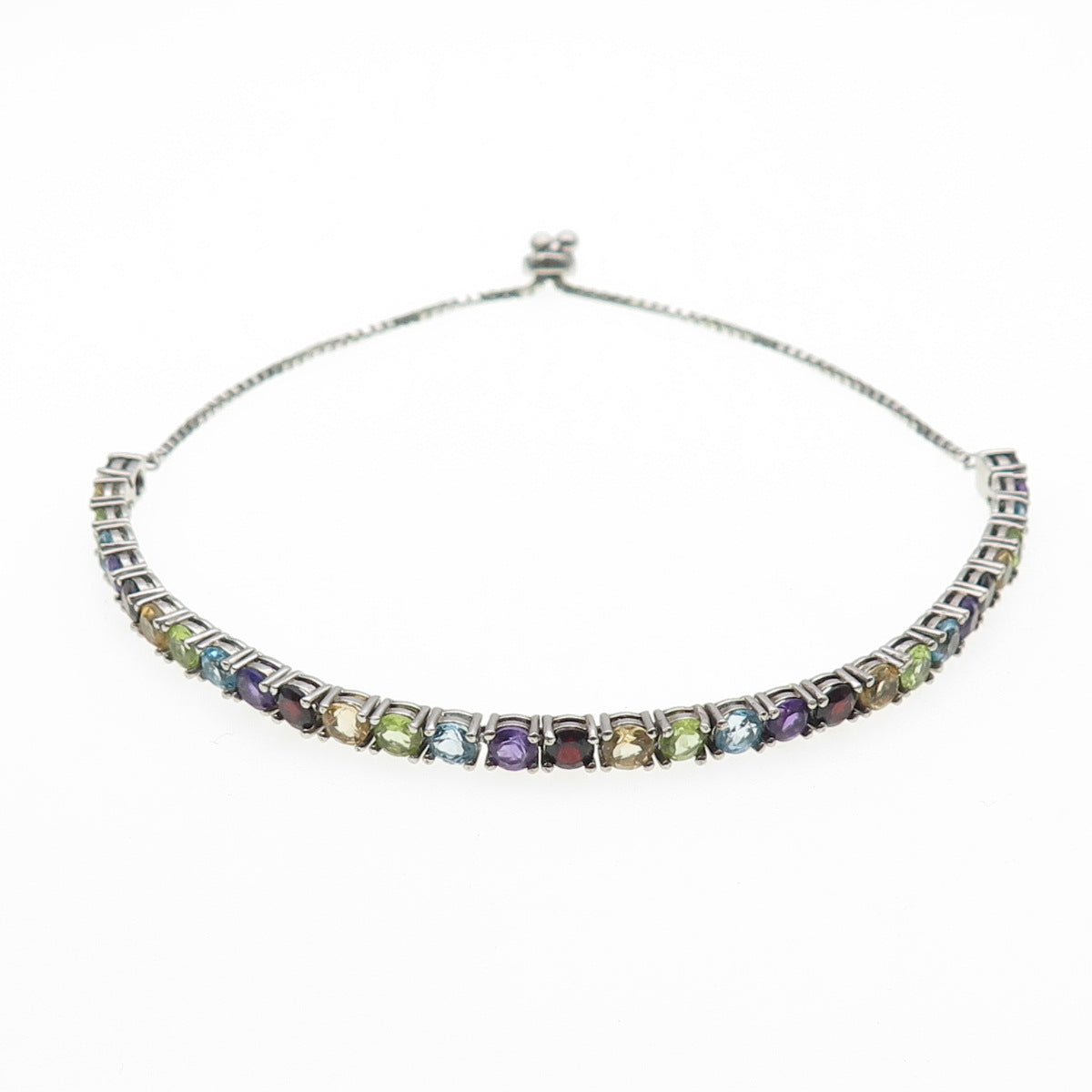 925 Sterling Topaz Amethyst Garnet Citrine & Peridot Adjustable Bracelet 6-10.5"
