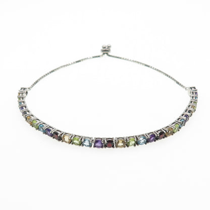 925 Sterling Topaz Amethyst Garnet Citrine & Peridot Adjustable Bracelet 6-10.5"