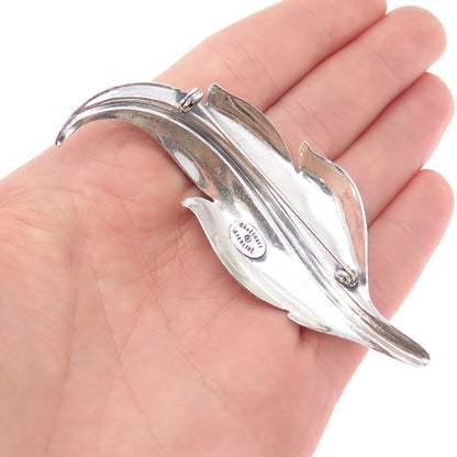 DANECRAFT 925 Sterling Silver Vintage Modernist Feather Oxidized Pin Brooch
