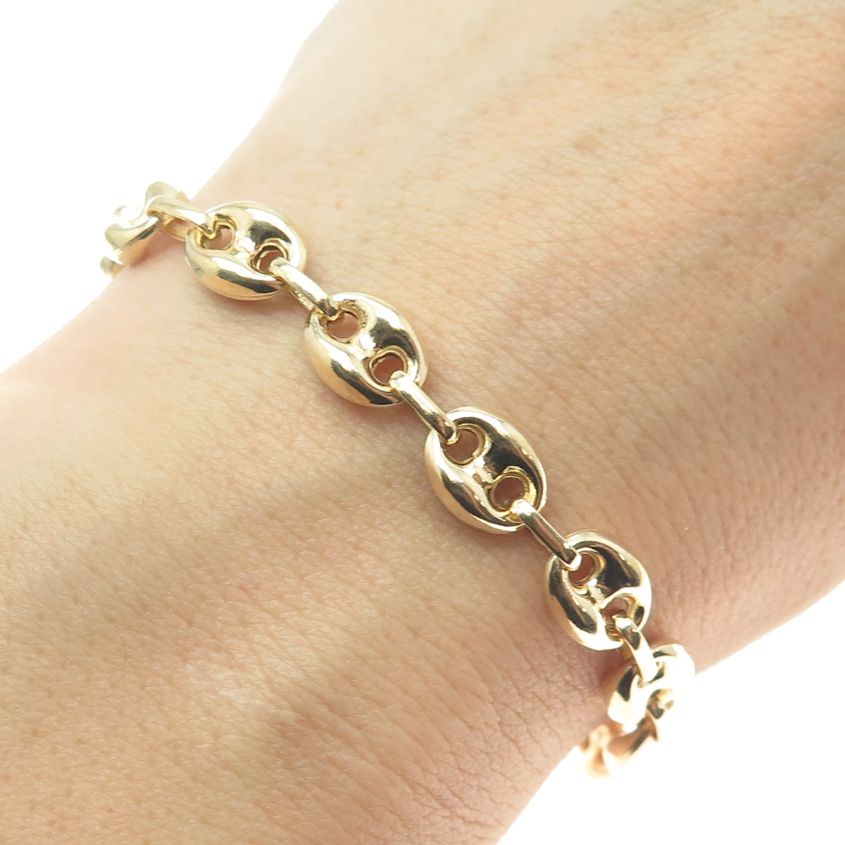 925 Sterling Silver Gold Plated Anchor Mariner Link Anklet / Bracelet 9"